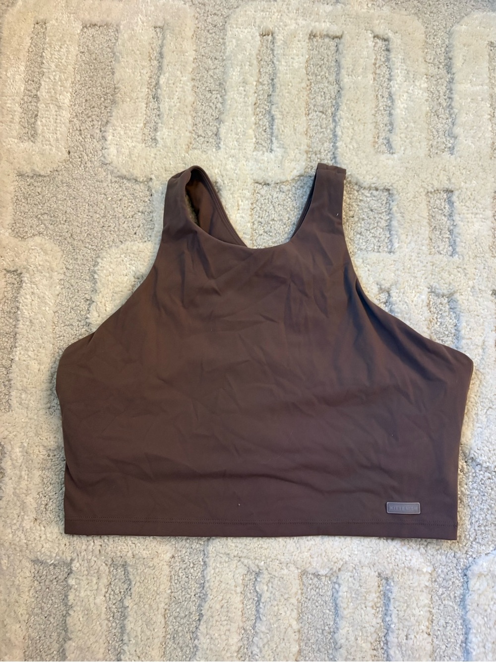 KITTENISH Women’s High Neck Crop Tank Top - Brown